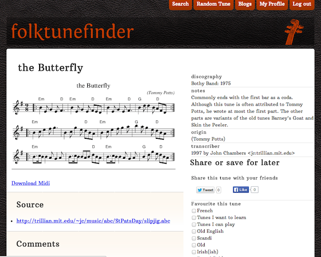 FolkTuneFinder version 4 tune display